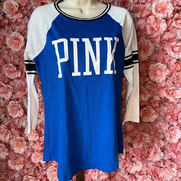 PINK Victoria's Secret Tops - PINK Victoria’s Secret (Small) Blue Quarter Sleeve 'PINK' Top